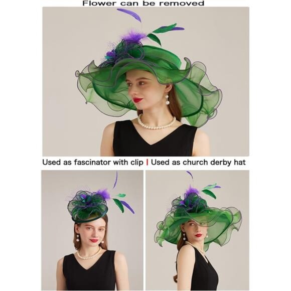 Women's Kentucky Derby Church Dress Hat 10-green,purple - Picture 2 of 7